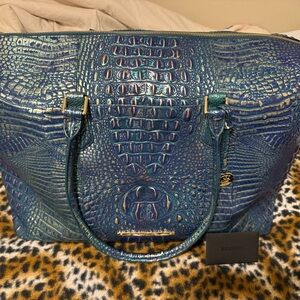 Brahmin Iridescent Blue Embossed Tote